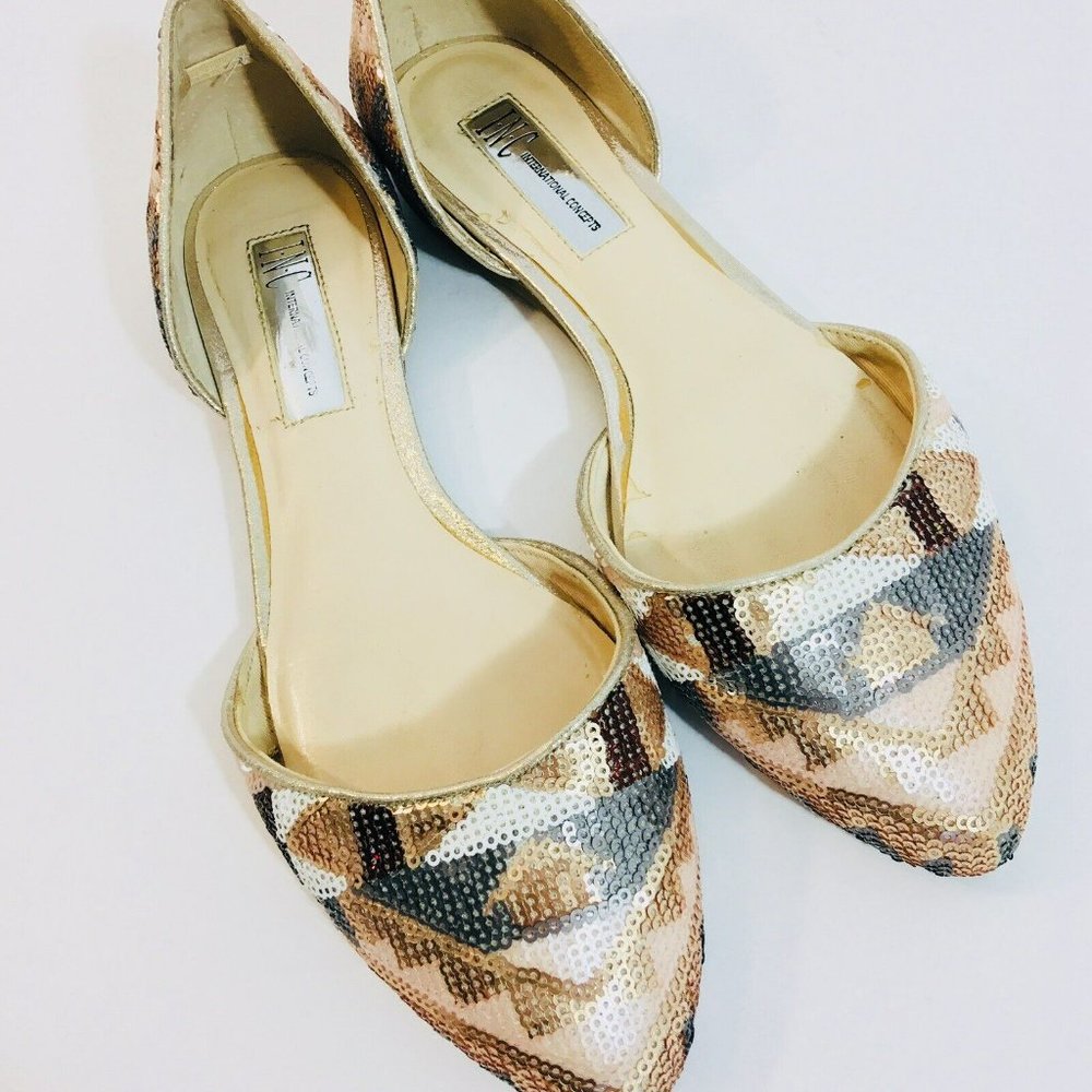 INC INTERNATIONAL CONCEPTS WOMENS SHOES SIZE 7.5 SEQUIN FLATS SLIDE